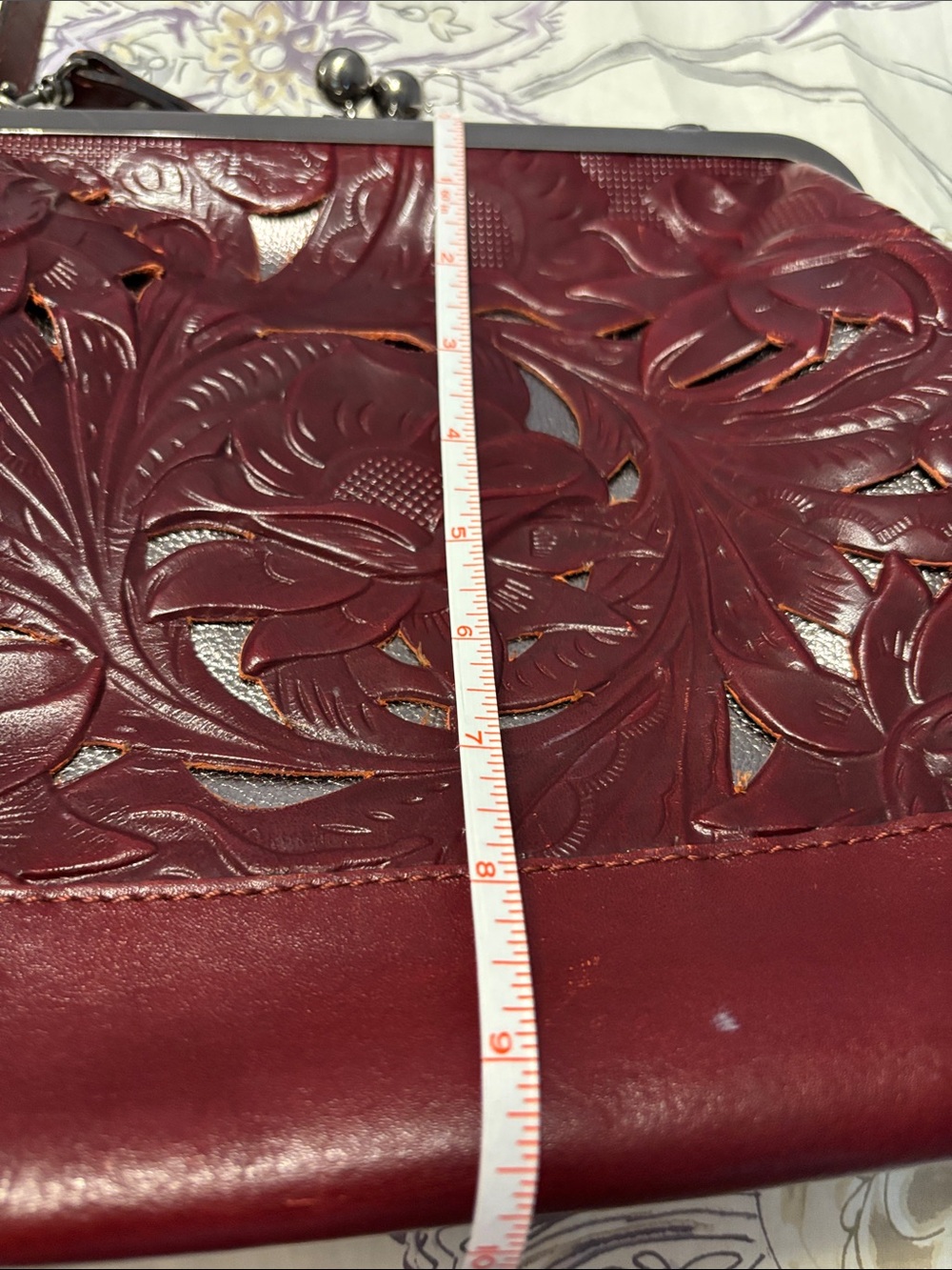 Patricia Nash  Floral Embossed Leather Shoulder Bag - Burgundy - Picture 16 of 16